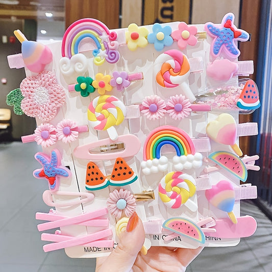 14pcs Kids Flower Candy Hair Clip Girls Hair Accessories Set