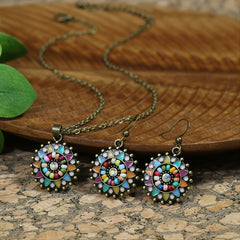 Vintage Antique Bronze Floral Beaded Earrings Necklace Set