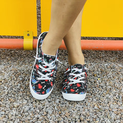 Women's Skull Printed Canvas Shoes Low Round Toe Lace Up Lightweight Comfy Shoes