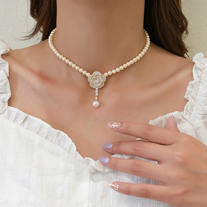 Camellia Pearl Necklace Sweet Flower Charms Jewelry Gift For Women