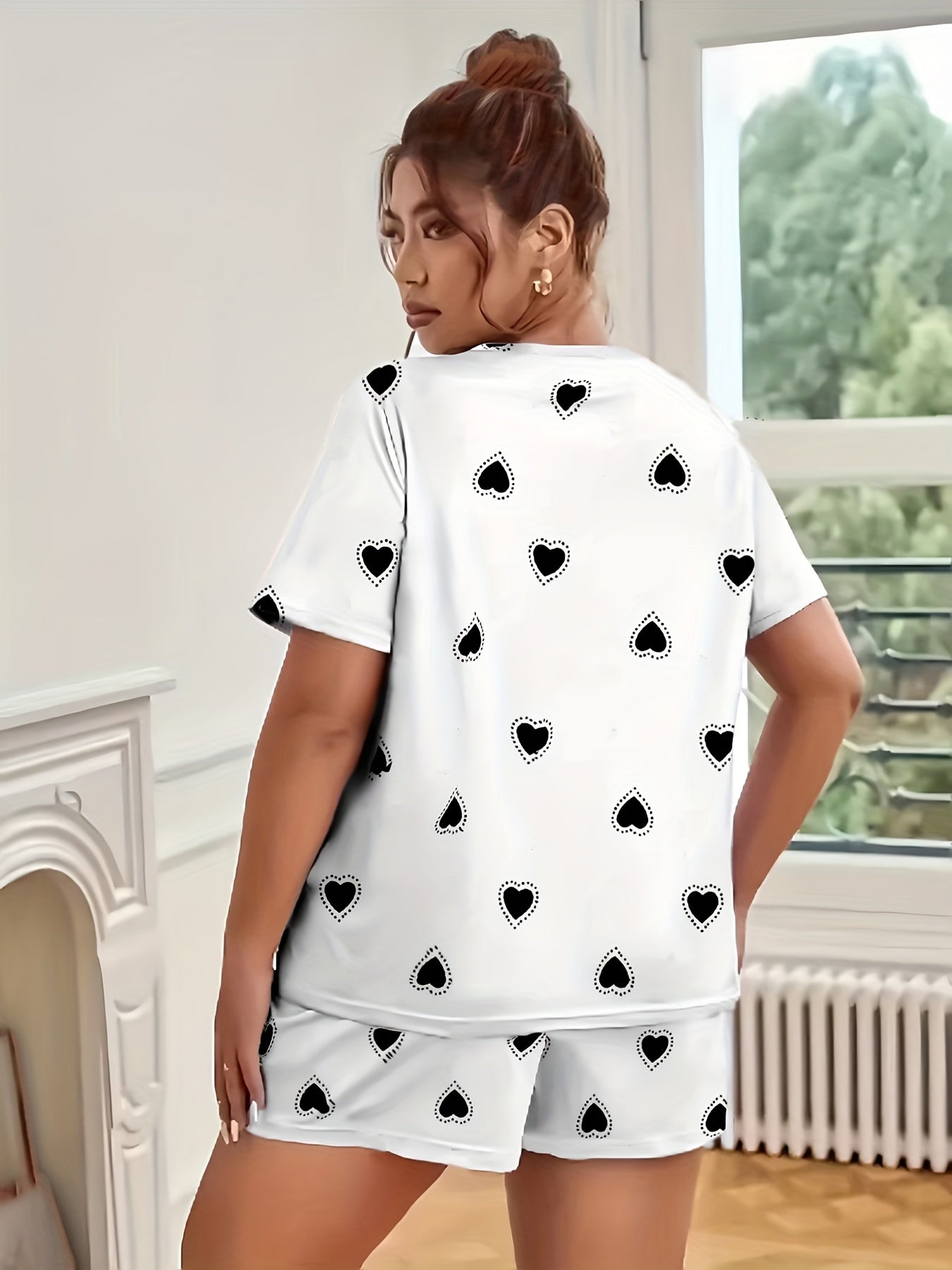  Heart Print Short Sleeve Pajama Set