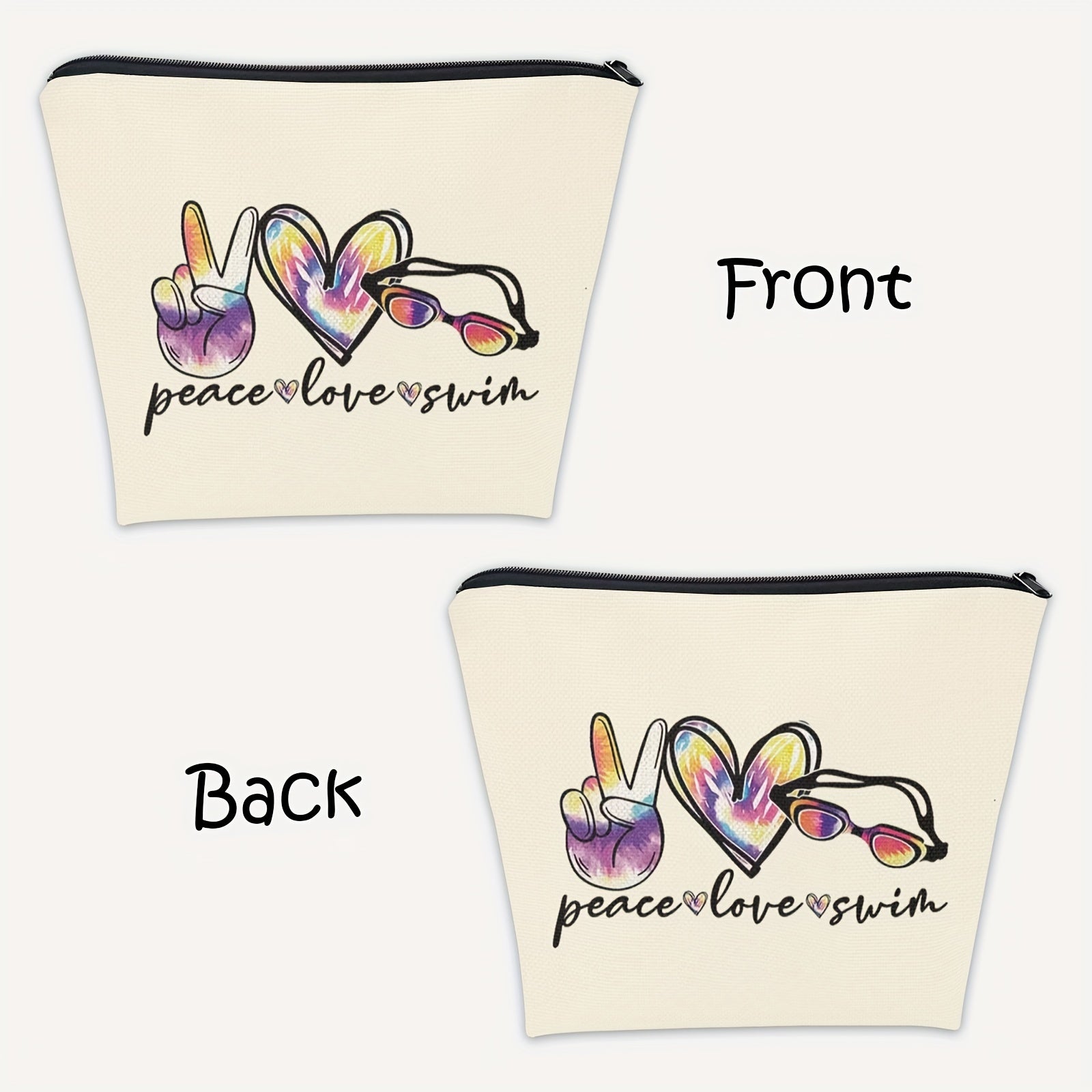 Funny Swimming Gift Peace Love Swim Makeup Bag With Zipper Swimmer Cosmetic Bag