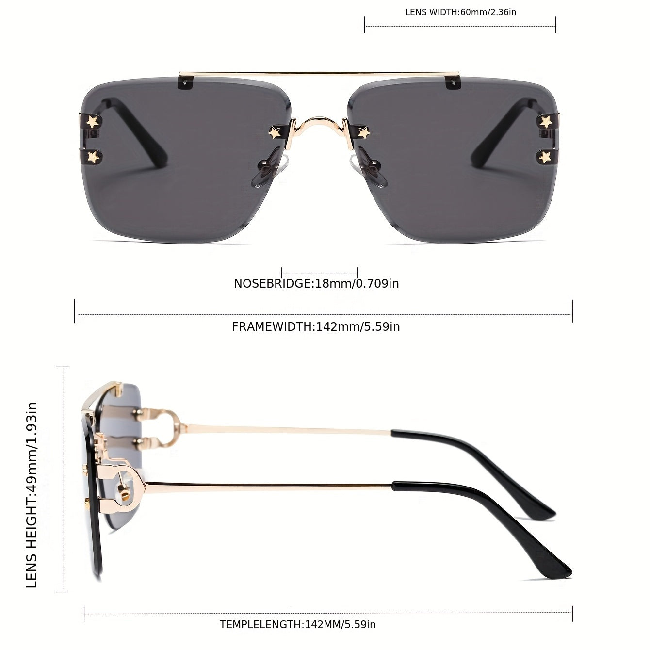 Rimless Sunglasses Star Decor Metal Glasses UV400