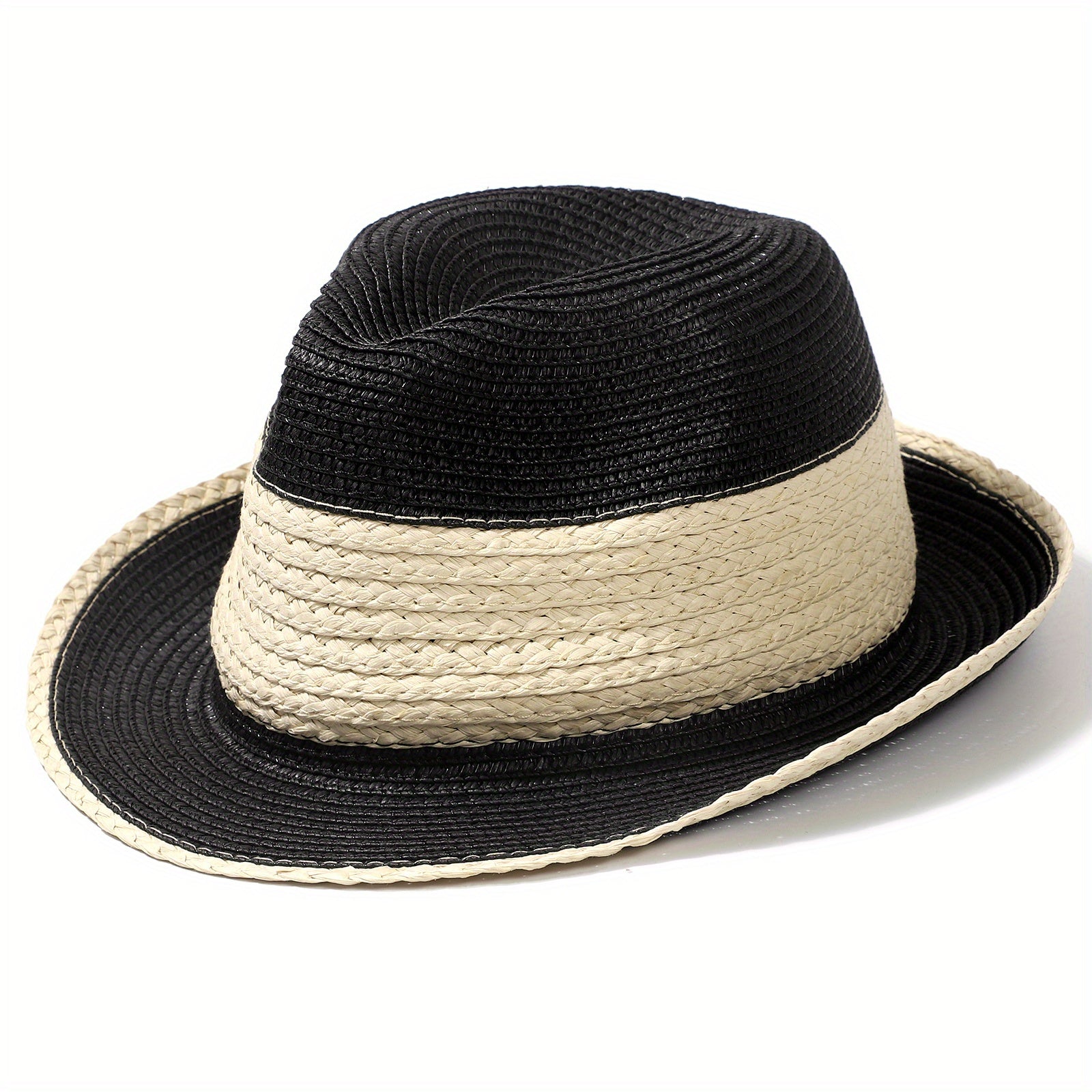 Vintage Straw Fedora Cap Short Rolled Brim Jazz Sun Hat
