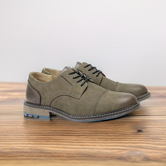 Men's PU Leather Derby Shoes Lace-up Front Business Formal Dress Shoes