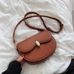Vintage Saddle Bag Solid Buckle Flap Purse Faux Leather Crossbody