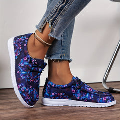 Women's Butterfly & Floral Print Flats Slip On Canvas Shoes Lightweight