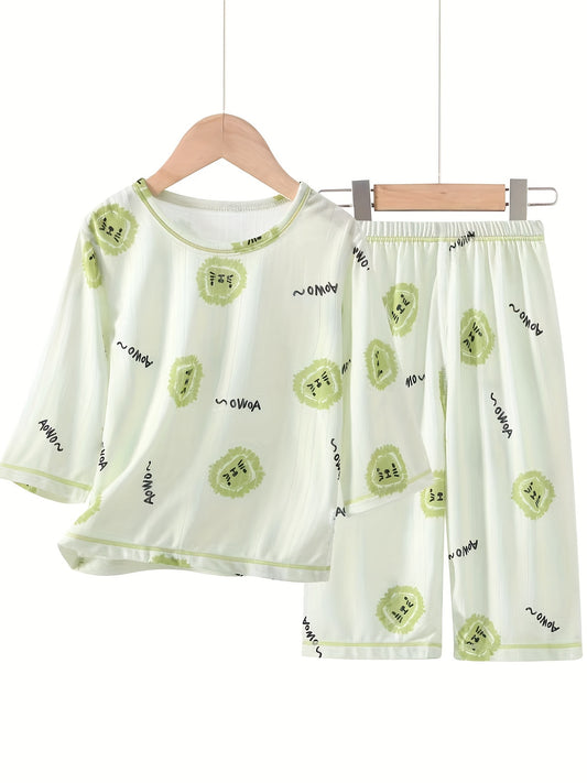 Kids 2pcs Pajamas Cartoon Animals Print PJ Set
