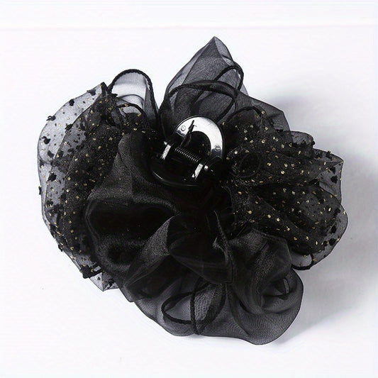 Organza Hair Claw Rhinestone Nonslip Ponytail Holder