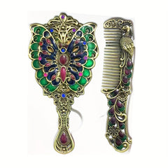 Vintage Hand Mirror with Embossed Butterfly Compact Makeup Beauty Mirror