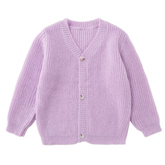 Girls Knit Cardigan Sweater With Buttons V Neck Long Sleeves