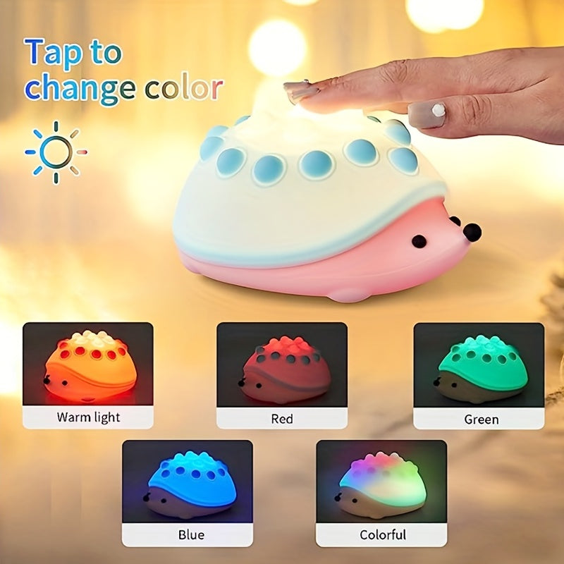 Cute Hedgehog Night Light for Kids - Tap Control Silicone Lamp