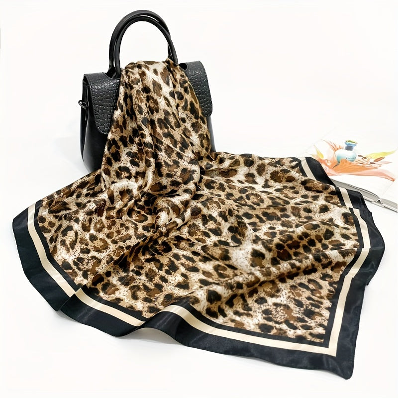 Leopard Printed Headscarf Satin Square Scarf Bandana Silk Feeling Headband