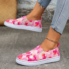 Pink Flamingo Heart Print Slip-On Sneakers