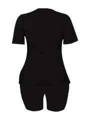 Casual 2pc Set Portrait Print Tee & Biker Shorts