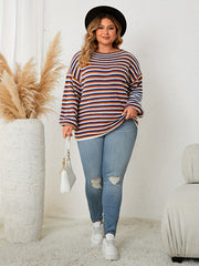  Casual Stripe Print Round Neck Jumper