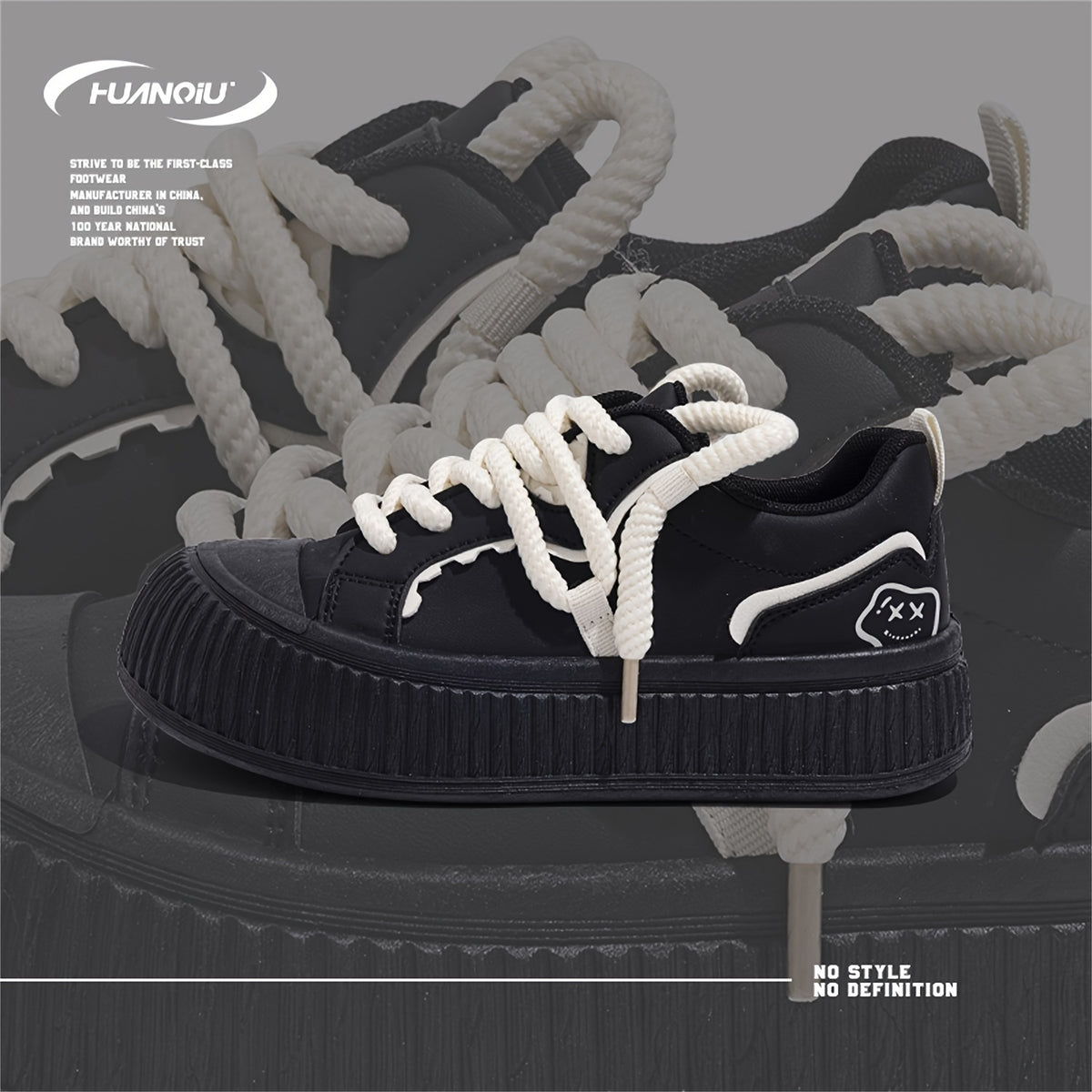 HUANQIU Retro Lace up Skate Shoes Lightweight Outdoor Low Sneakers