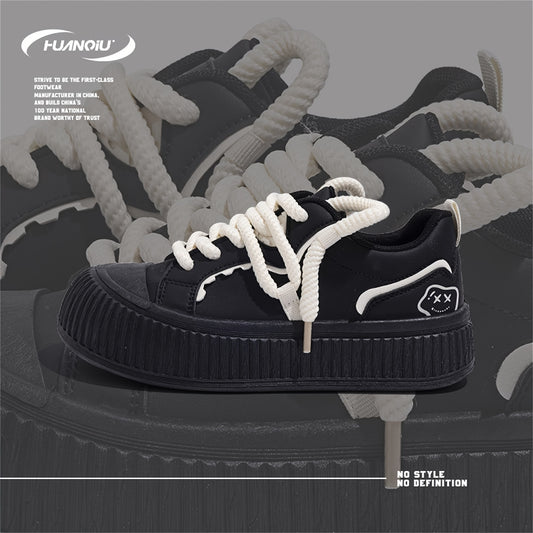 HUANQIU Smiling Face Lace-up Skate Shoes Retro Lightweight Flatform Sneakers