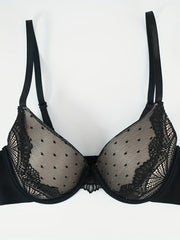 Contrast Lace Push Up Bra Polka Dot Pattern Women's Lingerie