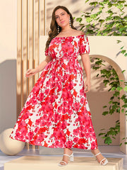 Floral Print Off Shoulder Maxi Dress With Belt