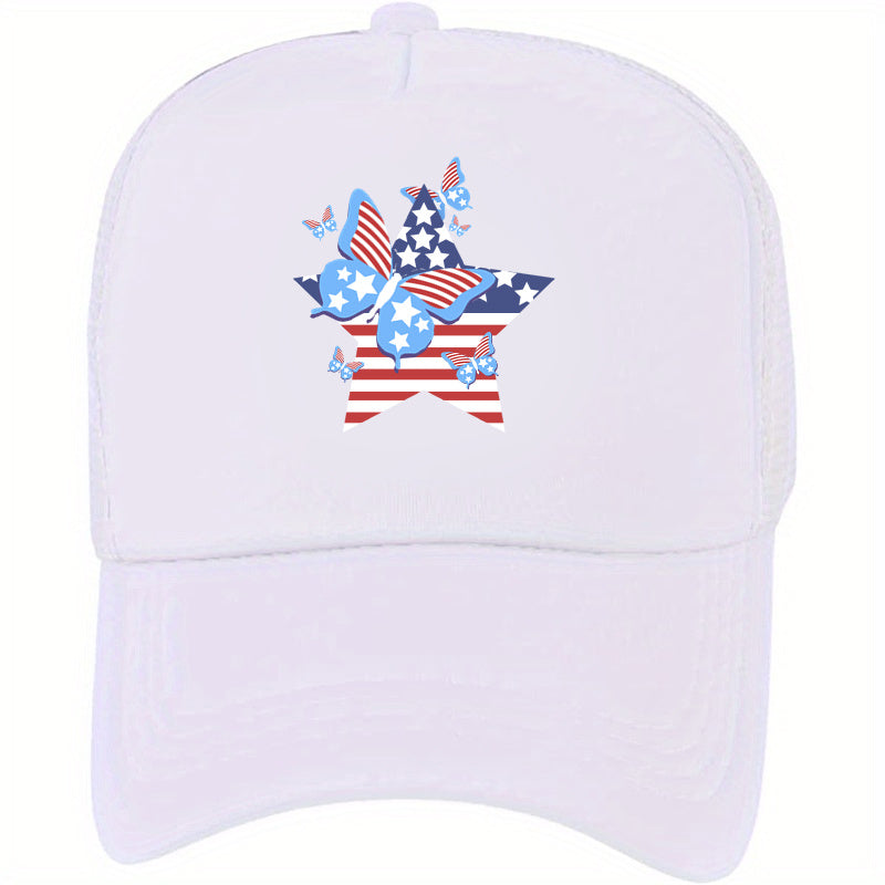 Butterfly Star Pattern Trucker Hat Flag Print Mesh Breathable Baseball Cap