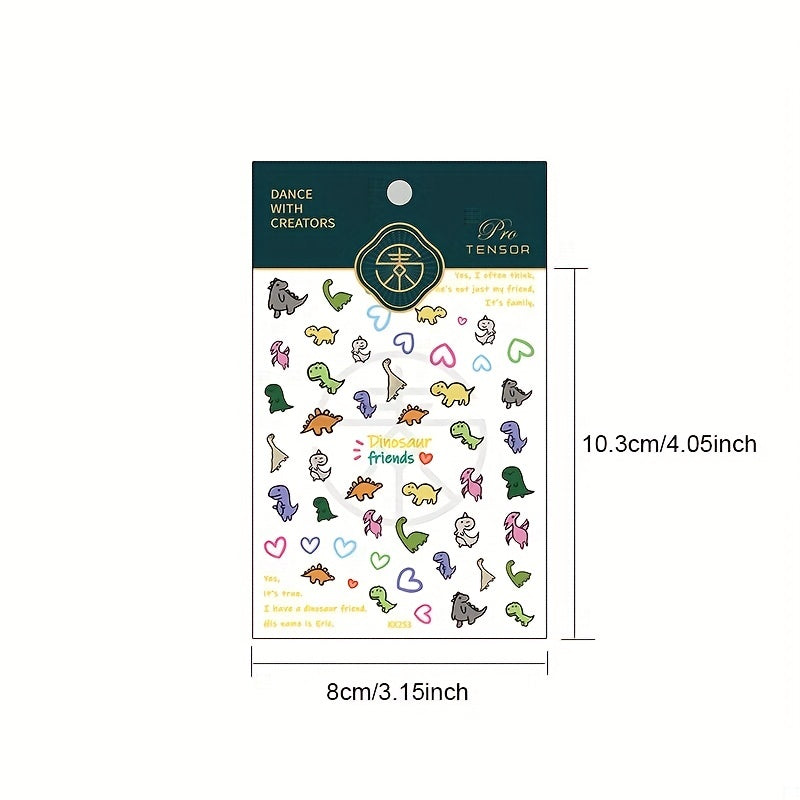 Dinosaur Art Holo Nail Stickers 5D Engraved Decals