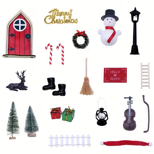 20pcs Mini Fairy Tale Scene Props Wooden Elf Door DIY Christmas Decorations