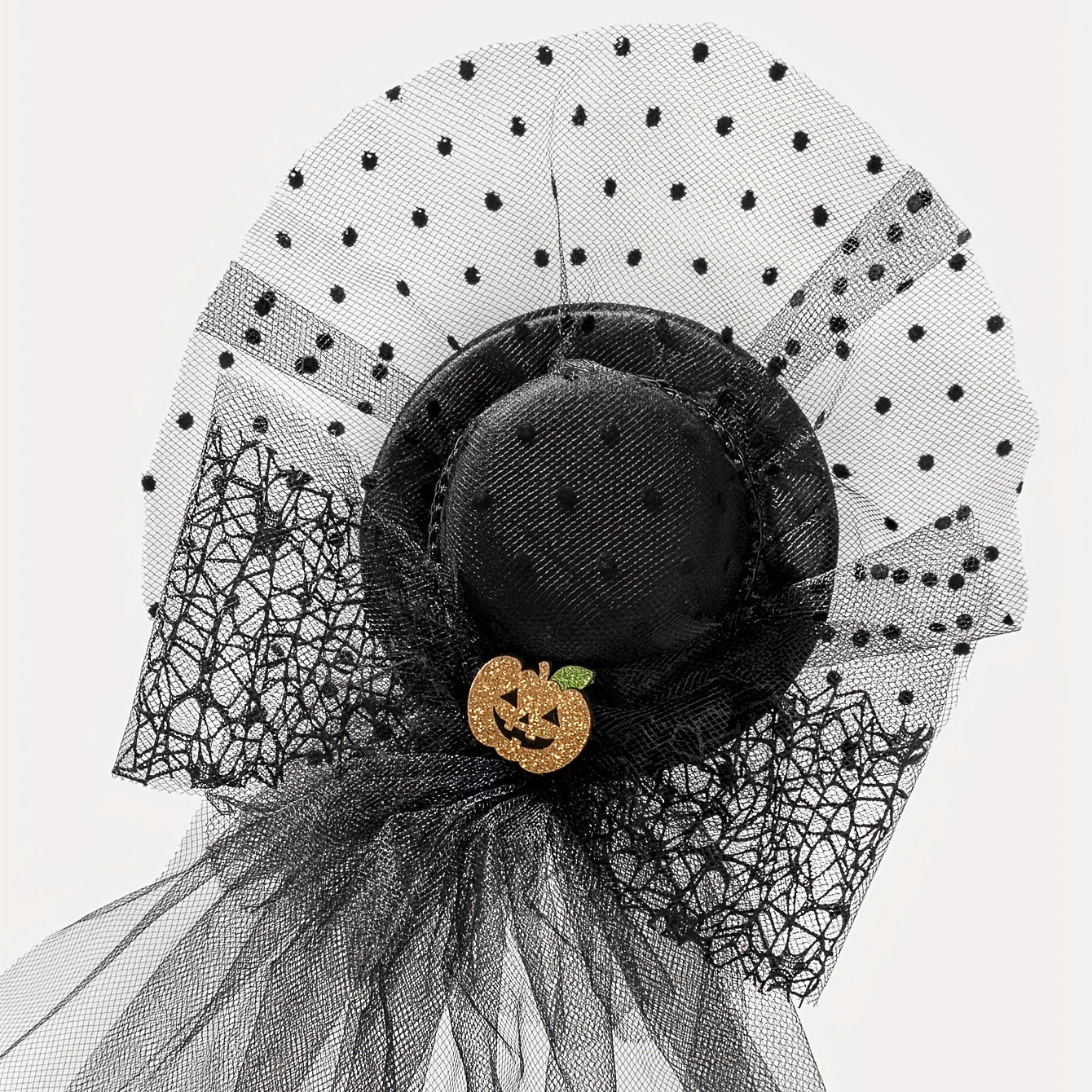 Halloween Pumpkin Decor Head Veil Mesh Lace Hair Accessory