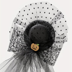 Halloween Pumpkin Decor Head Veil Mesh Lace Hair Accessory