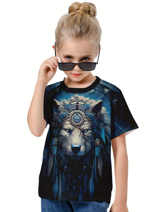 Ethnic Wolf Print Short Sleeve T shirt Girls 3d Print Tees Pullover
