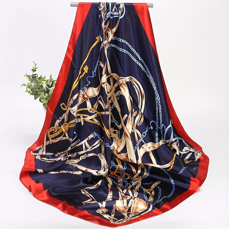 Satin Vintage Chain Print Bandana Shawl Square Scarf