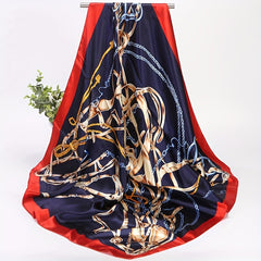 Satin Vintage Chain Print Bandana Shawl Square Scarf