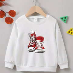 Canvas Shoes Print Boys Casual Pullover Sweatshirt Long Sleeve Crew Neck Tops