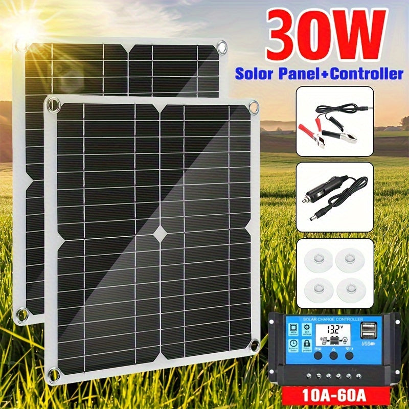 1pc 30W Solar Panel Kit Charge Car Yacht RV Boat & More