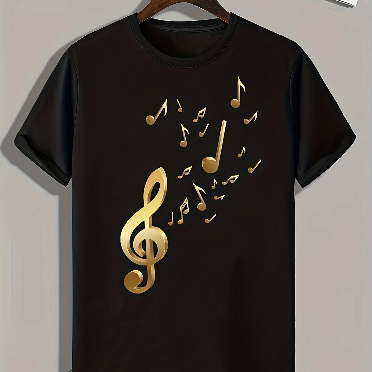 Music Note Print Men's Tee for Summer
