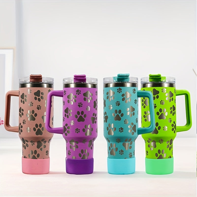 40 Oz Cat Claw Pattern Water Bottle Insulated Cup With Handle And Straw