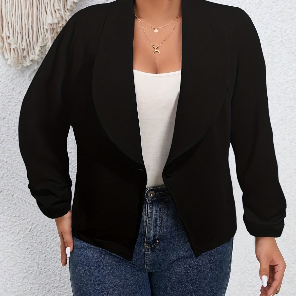  Solid Long Sleeve Open Front Blazer