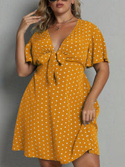  Polka Dot Flutter Sleeve Bow Knot Dress