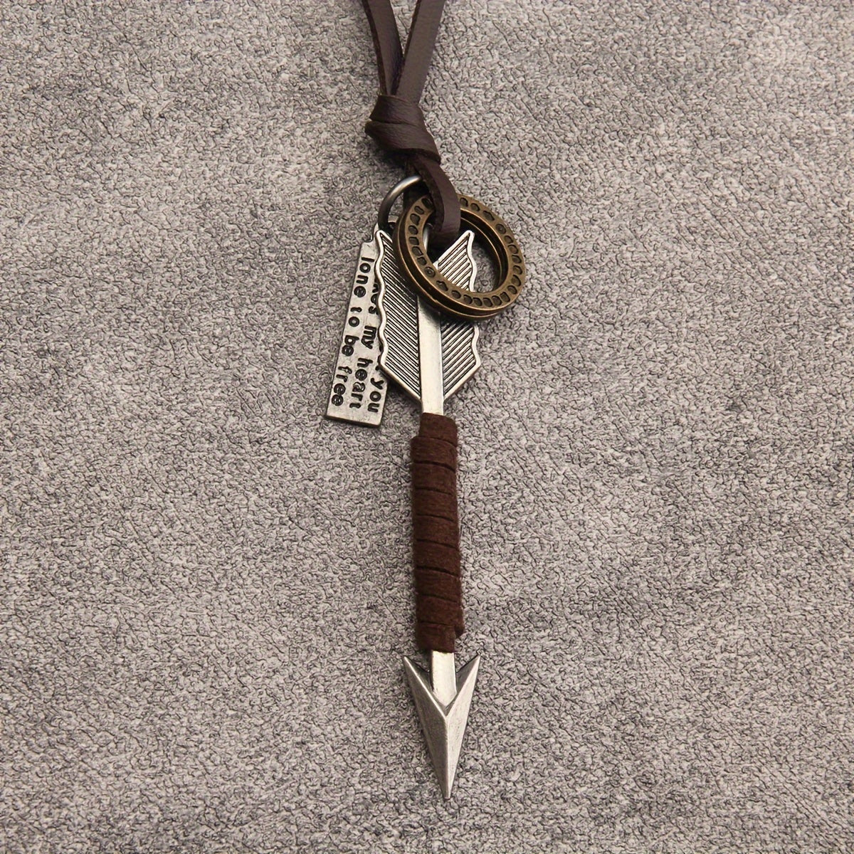 Hip Hop Arrow Keychain Pendant Necklace Zinc Alloy Long Chain Leather Cord