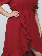 Off Shoulder Ruffle Trim Midi Dress Plus Size