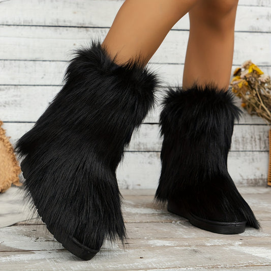 Thickened Medium Tube Snow Boots with Fox Fur