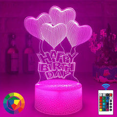 3D Night Lamp Remote Control 16 Colors Bedroom Decor Birthday Gift