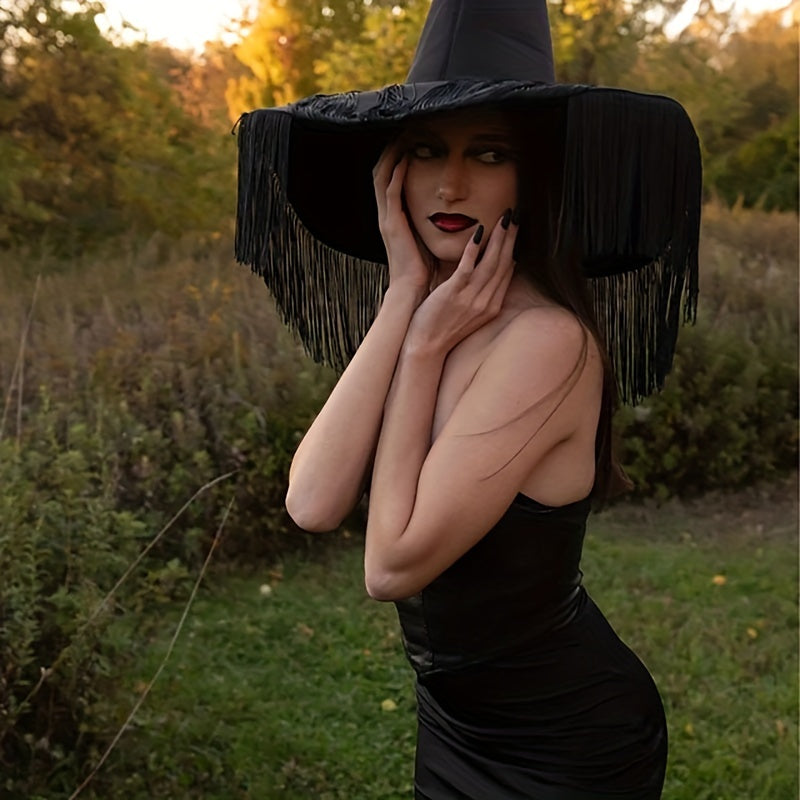 Gothic Tassel Witch Hat Halloween Costume Accessory