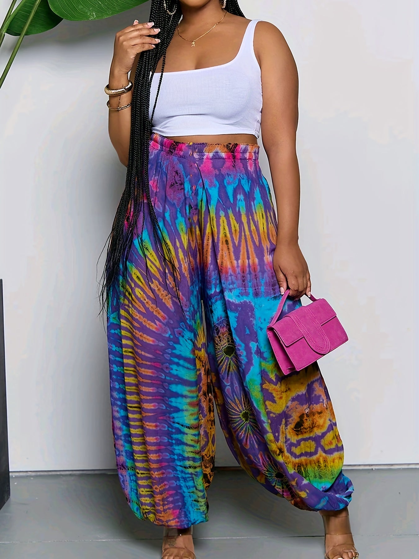  Tie Dye Print High Rise Lantern Pants