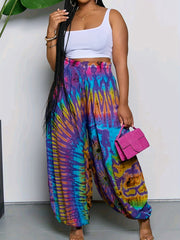  Tie Dye Print High Rise Lantern Pants