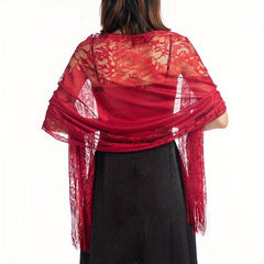 Floral Lace Hollow Scarf Shawl Embroidery Tassel Wrap Women Wedding Bridal Shawl