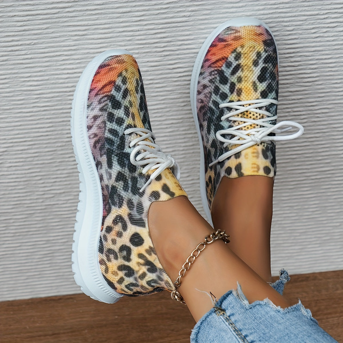 Women's Lace Up Flying Woven Sneakers Non slip Outdoor Shoes