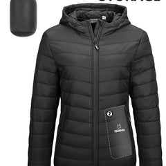Women's Packable Puffer Jacket With Hood Quilted Winter Coat