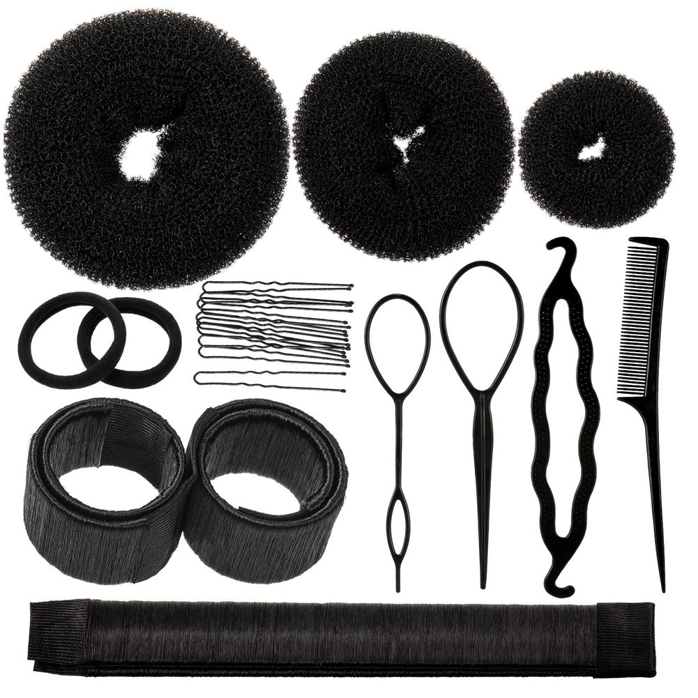 Hair Bun Shaper Set with Bun Donut, Marker, Ponytail Tool, Pins and Bands