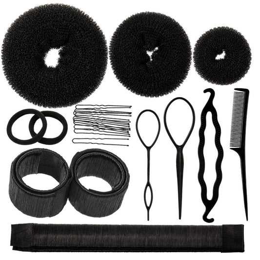 Hair Bun Shaper Set with Bun Donut, Marker, Ponytail Tool, Pins and Bands